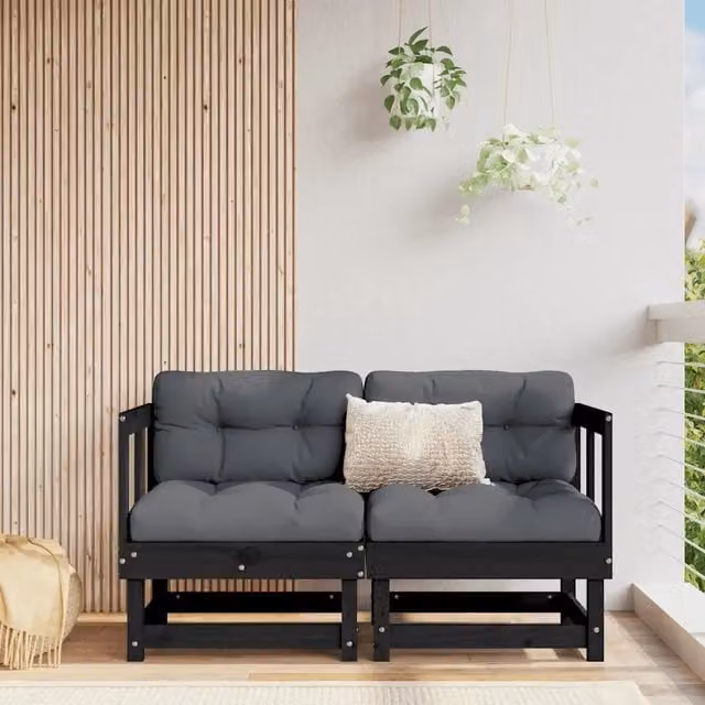 Divano Angolare da Giardino vidaXL in Legno di Pino Nero con Cuscini, Colore Antracite/Grigio/Nero