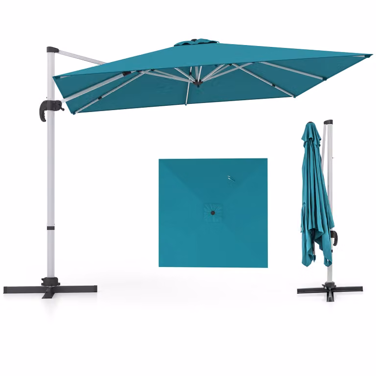 Ombrellone COSTWAY Ø300cm, ombrellone da patio con base a croce, ombrellone da giardino a sbalzo, ombrellone quadrato a sbalzo, ombrellone da mercato con manovella per giardino e piscina