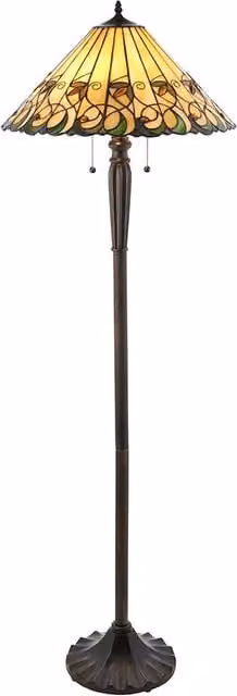 Lampada da terra Tiffany Jamelia multicolore con vetro ambra e struttura nera, H: 157.5 cm