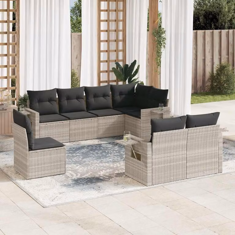 Set Divano da Giardino a L vidaXL 8pz con Cuscini Grigio Moderno in Polyrattan e Acciaio