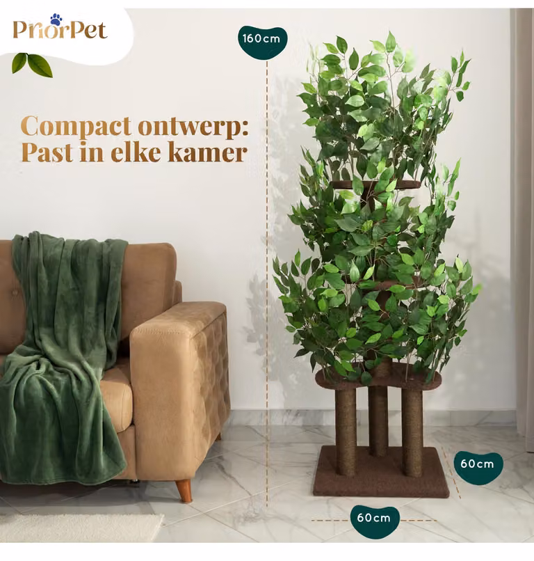 Albero per gatti con foglie, 4 livelli, salvaspazio