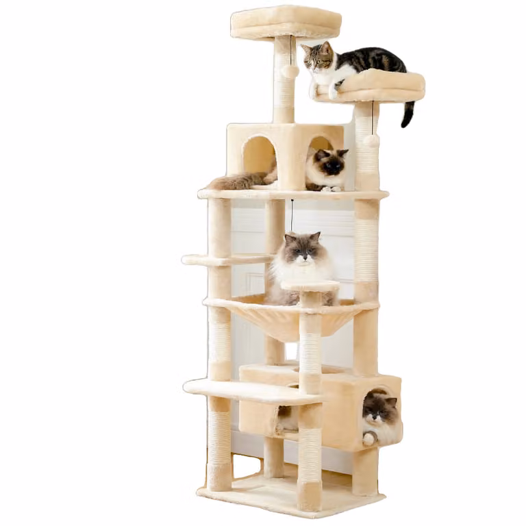 Grande torre per gatti, 5+ livelli, tiragraffi in sisal, diverse aree per sdraiarsi, AMT0204BG-aXL