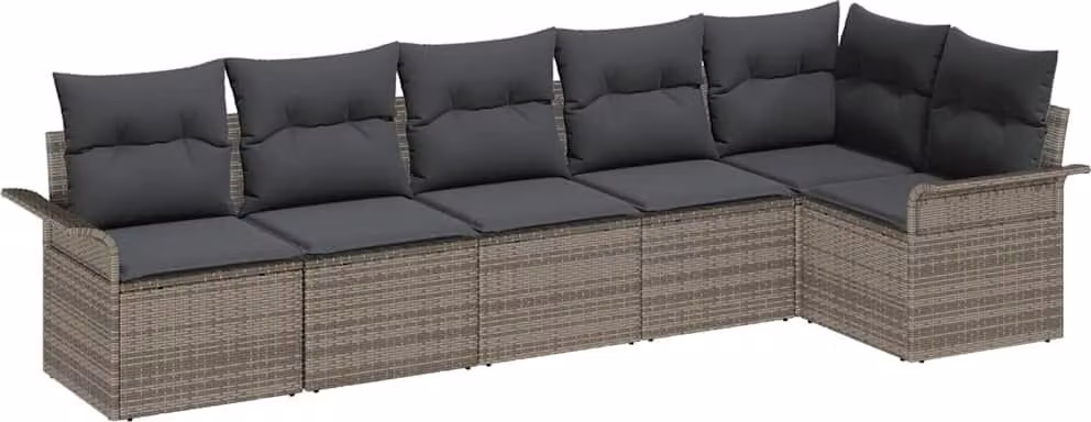 Set Divano da Giardino con cuscino 6 pcs Grigio Poly Rattan