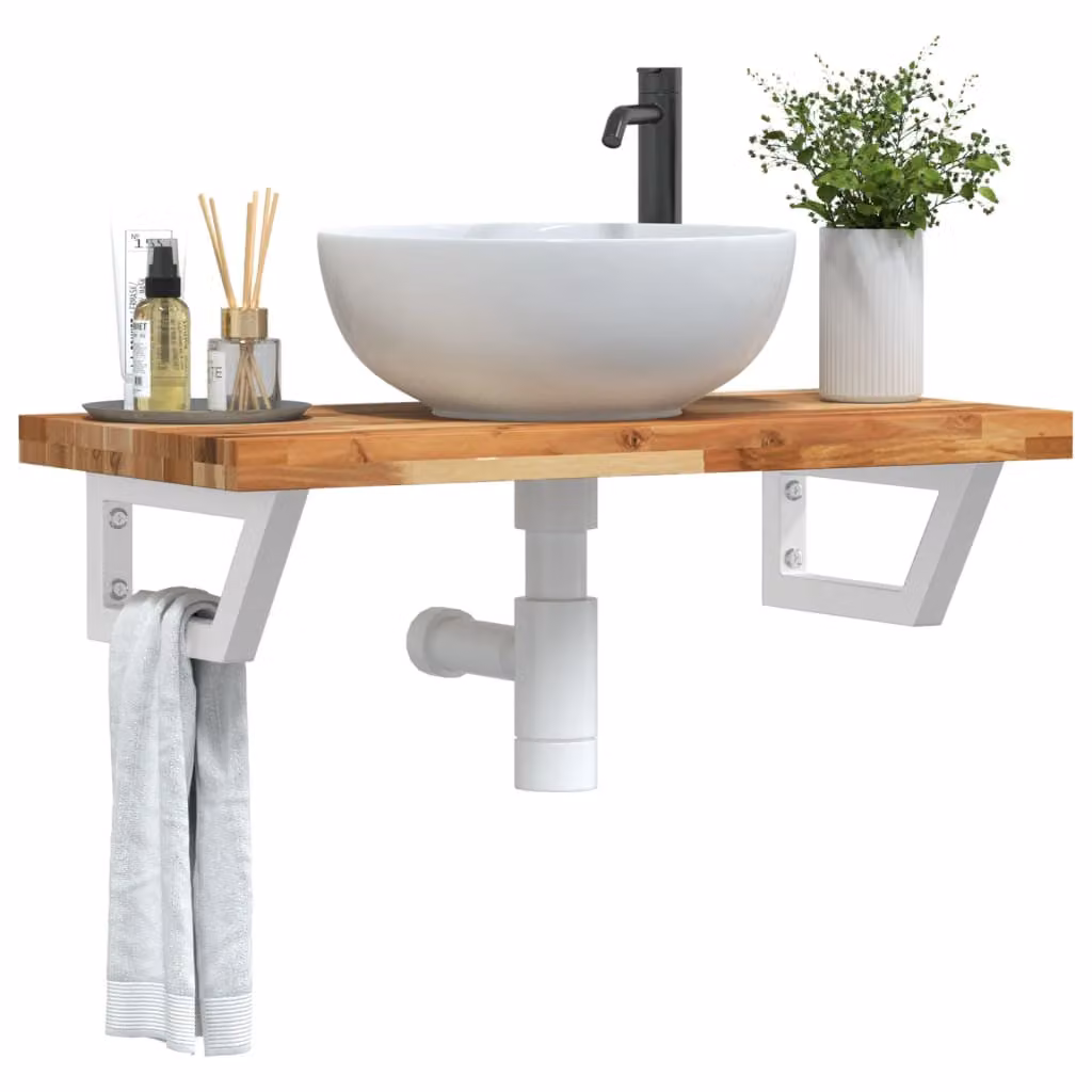 vidaXL Ripiano a Parete per Lavabo in Legno di Acacia e Metallo, Marrone e Bianco