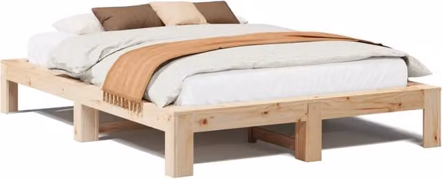 Letto matrimoniale | Letto per adulti | Letto senza Materasso 150x200 cm in Legno Massello di Pino