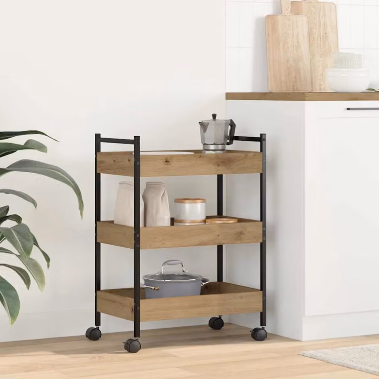 vidaXL Carrello da Cucina Moderno in Legno Rovere Marrone L/P/H: 50 x 30 x 70 cm