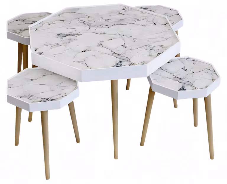 Weißer Holz Couchtisch mit Beistelltischen modern und stilvoll