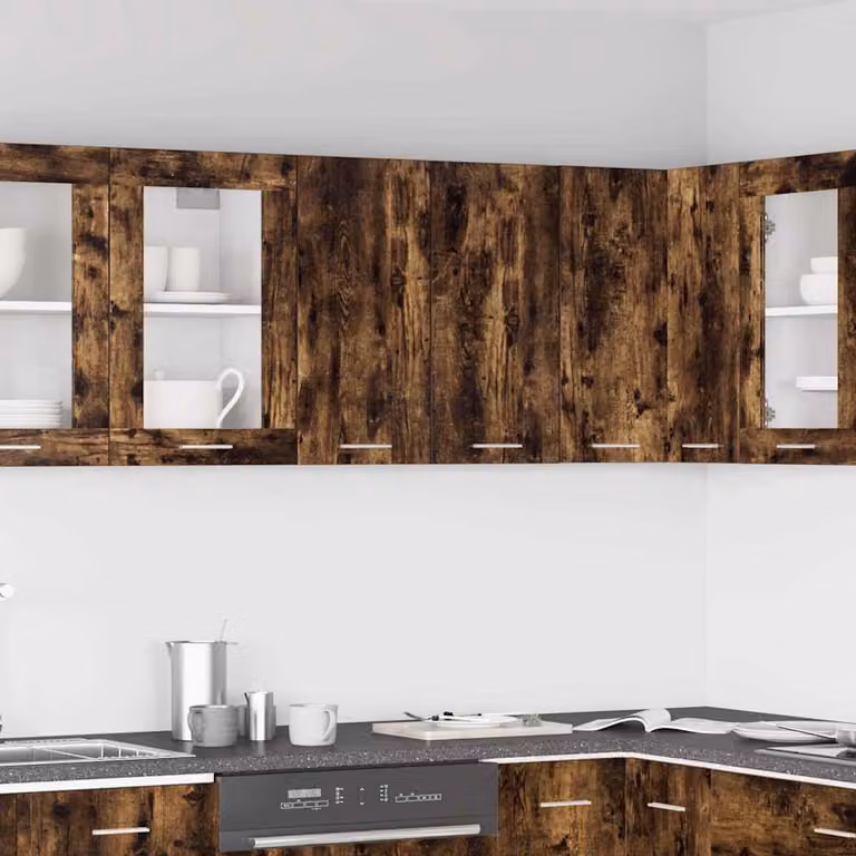 Pensile da cucina moderno vidaXL Lyon Rovere Fumo con ante in vetro e ripiani interni L/P/H: 60 x 31 x 60 cm