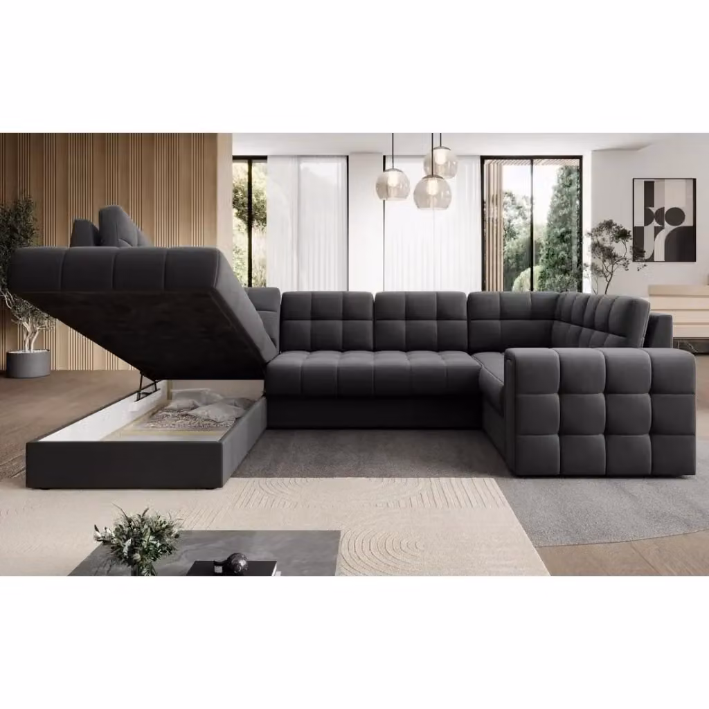 Divano angolare convertibile MONTEZA MEUBLORAMA grigio con funzione letto e contenitore, lato sinistro, L: 299 cm – 2