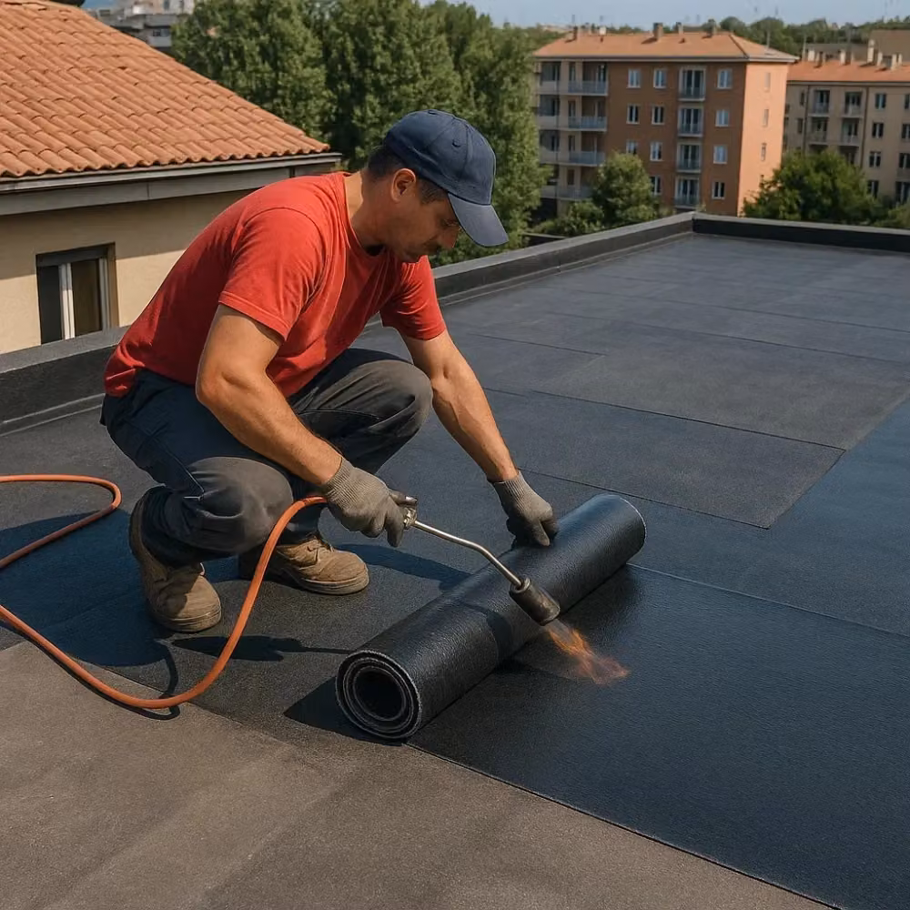 Guaina bituminosa impermeabilizzante con poliestere Casasciutta colore nero 3 rotoli 1x10 m spessore 4 mm – 2