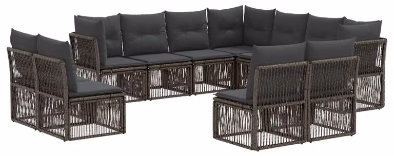 Set da giardino composto da 11 pezzi, colore grigio, realizzato in rattan sintetico