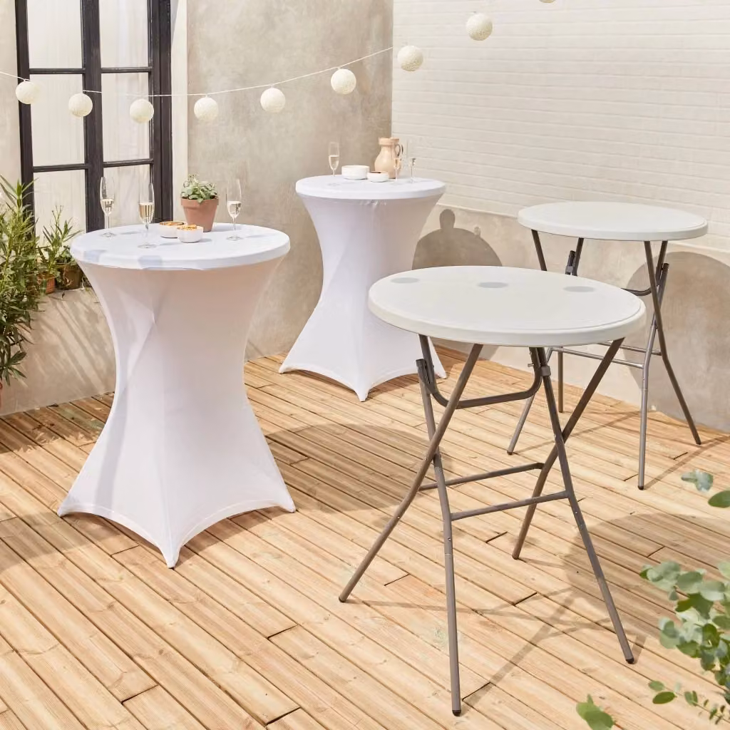 Set di 2 tavoli pieghevoli rotondi Sweeek con copertura protettiva, bianco e grigio – 2
