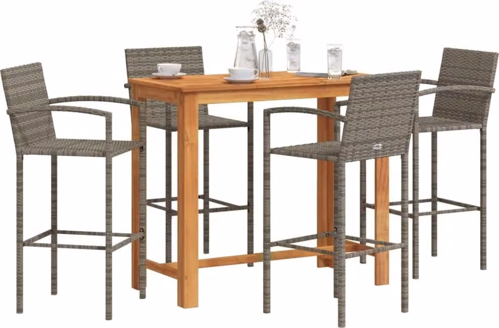 Maison Exclusive - Set Bar Giardino 5pz Grigio Legno Massello Acacia e Polyrattan