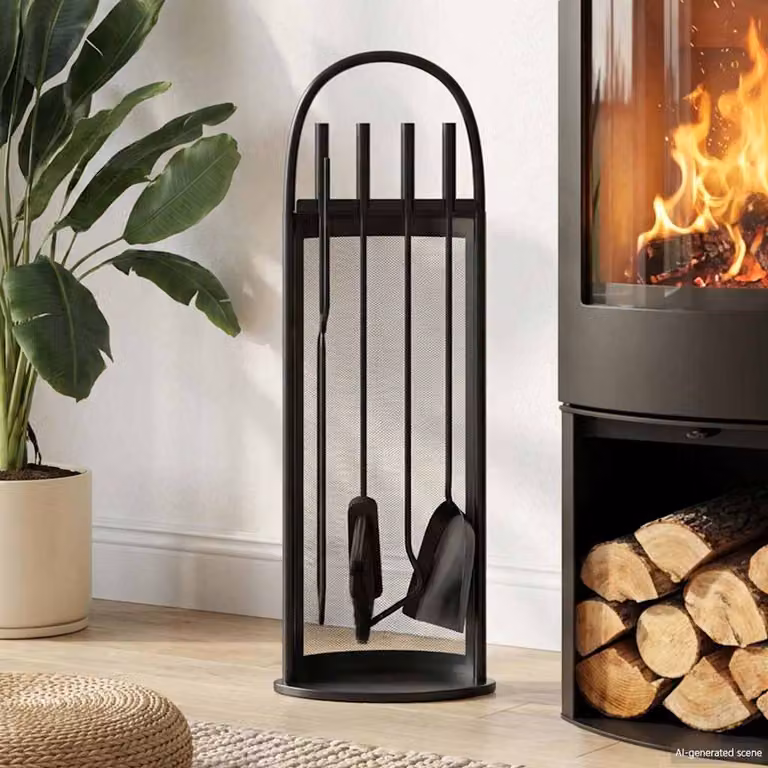 Set di attrezzi per camino vidaXL in acciaio, 5 pezzi, nero, H: 66 cm, L: 23 cm, P: 15 cm