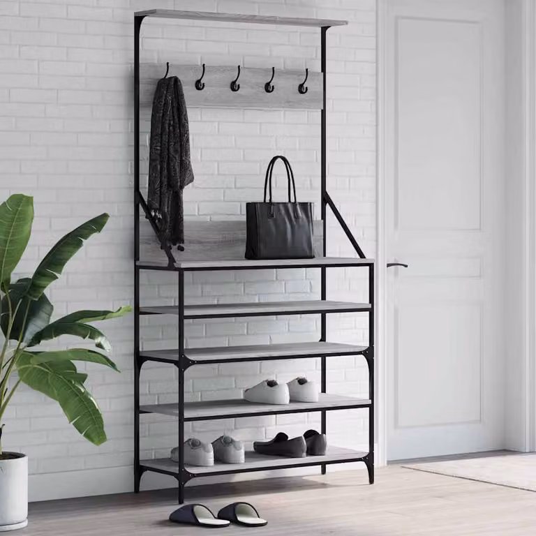 vidaXL Appendiabiti con Porta Scarpe e Panchina Grigio L: 90 cm, P: 34 cm, H: 184 cm