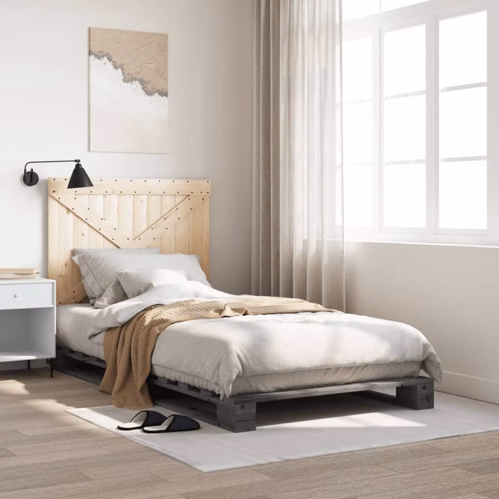 vidaXL Giroletto con Testiera Grigio in Legno Massello di Pino 100x200 cm – 1