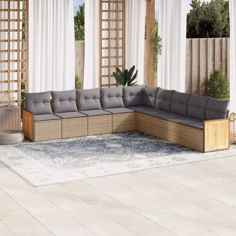 vidaXL Set Divano da Giardino a L 9 pz con Cuscini Beige e Struttura in Legno di Acacia e Metallo