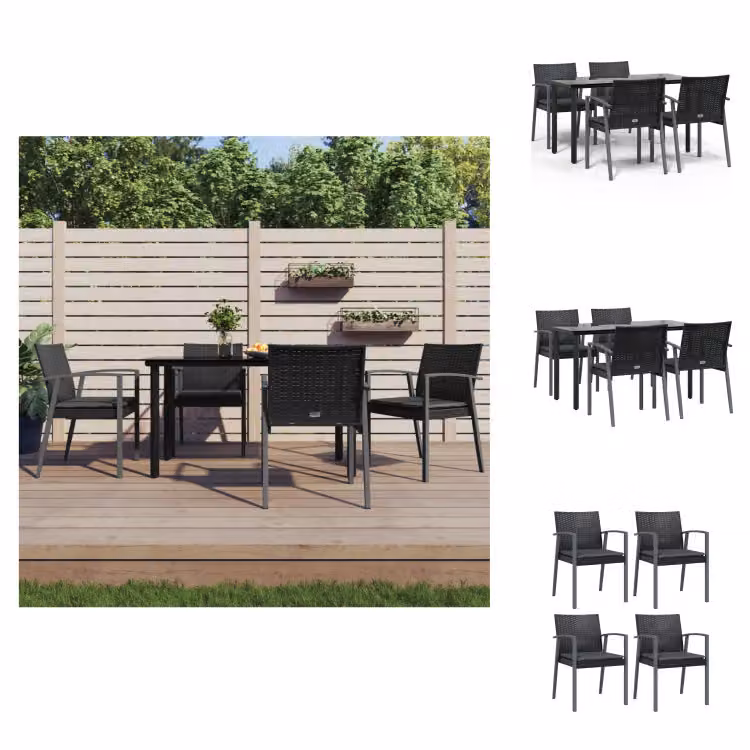 vidaXL Set da pranzo da giardino 5 pezzi con cuscini in polirattan e acciaio - Set di mobili da giardino