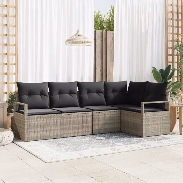 Set di divani 5 pz Grigio chiaro polyrattan 3346382