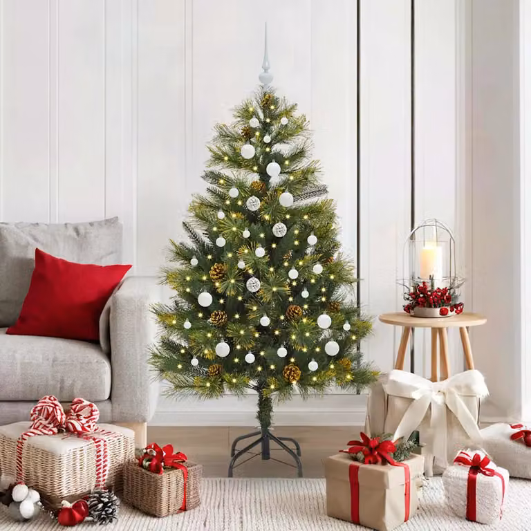 Albero di Natale artificiale pieghevole con luci LED warm white vidaXL, Verde, 150 cm