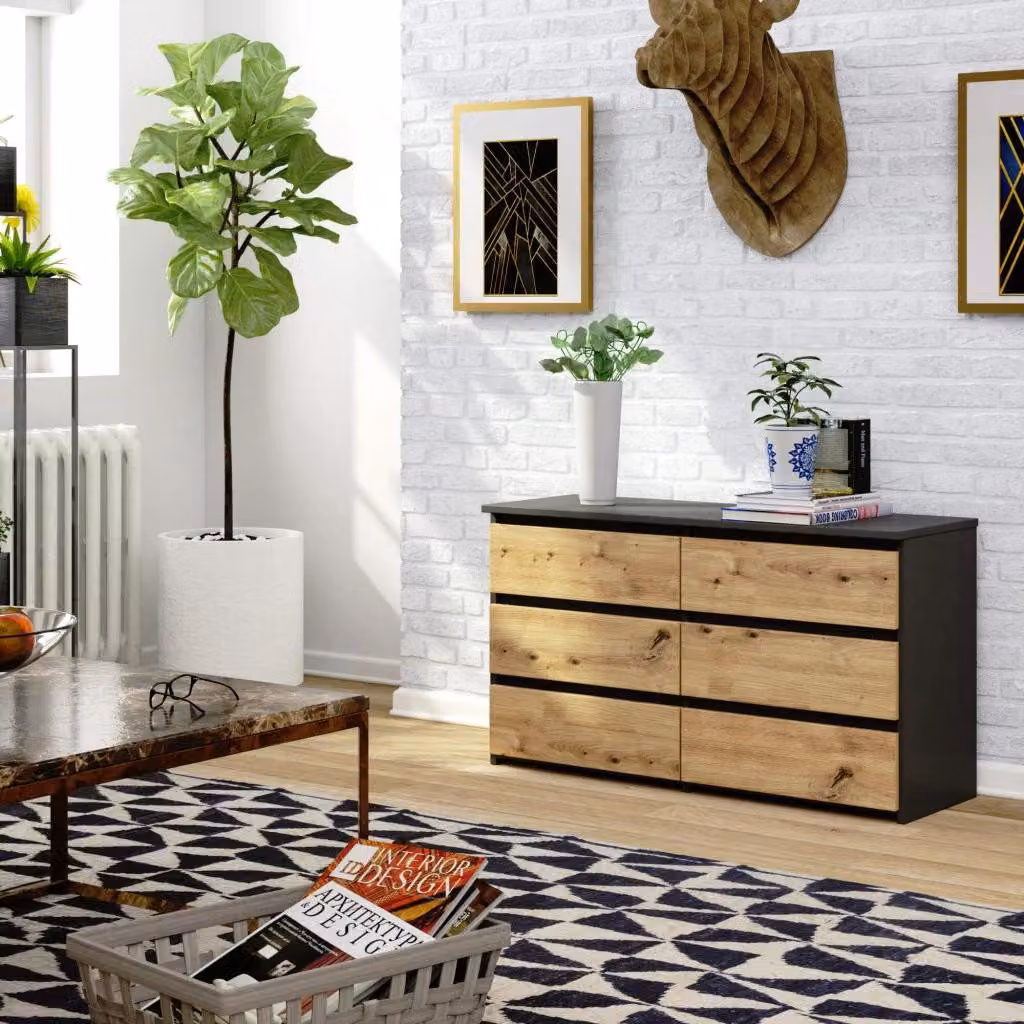 Comò stretto VALESTRA - grigio scuro / rovere artisan