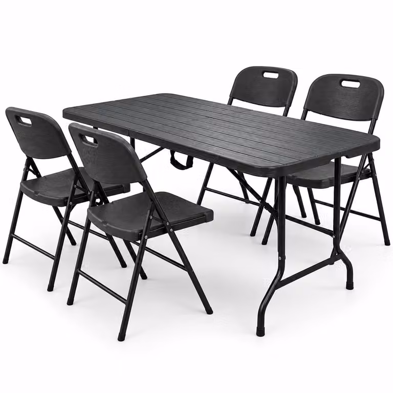 Set di mobili da giardino pieghevoli Rijoka - look legno - set di mobili pieghevoli tavolo e 4 sedie pieghevoli | taupe