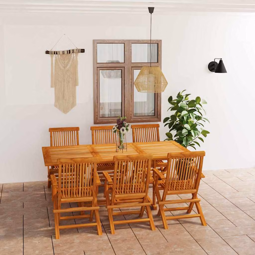 Set da pranzo da giardino vidaXL in legno di teak marrone, 7 pezzi, tavolo rettangolare estensibile e sedie