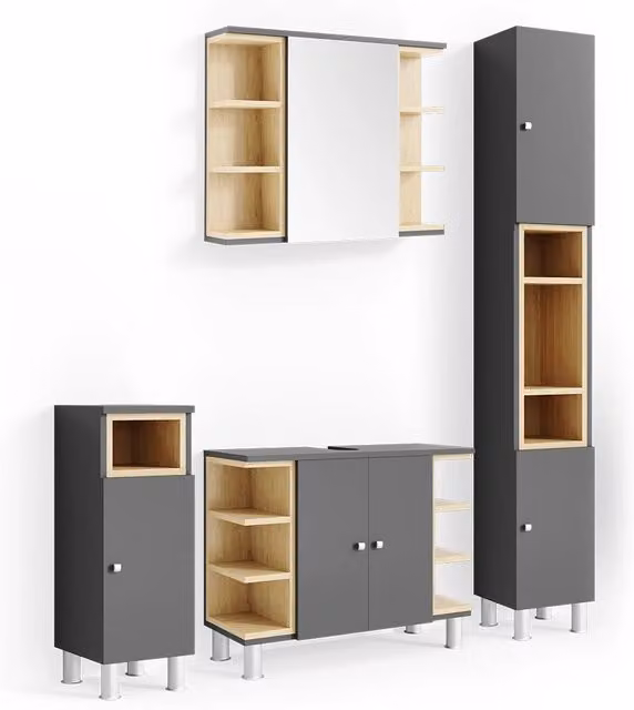 Set mobili bagno Aquis Antracite 4 pezzi Vicco