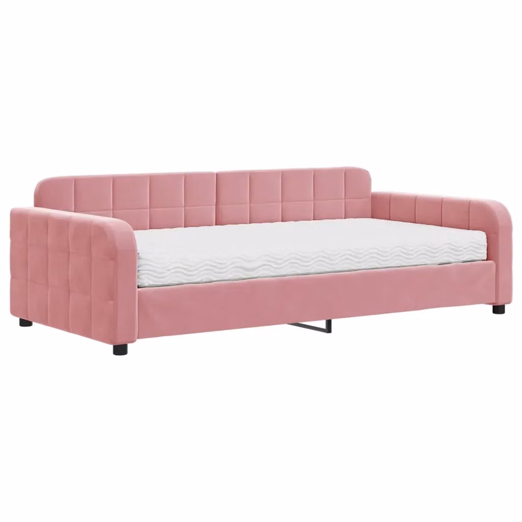 Divano Letto Moderno vidaXL in Velluto Rosa con Materasso in Schiuma, L/P/H: 223 x 110 x 71 cm, Dimensioni Materasso: 100 x 200 cm – 2