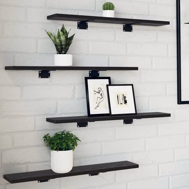 Set di 4 scaffali a parete vidaXL in legno MDF nero opaco L: 60 cm, P: 10 cm, H: 1,5 cm