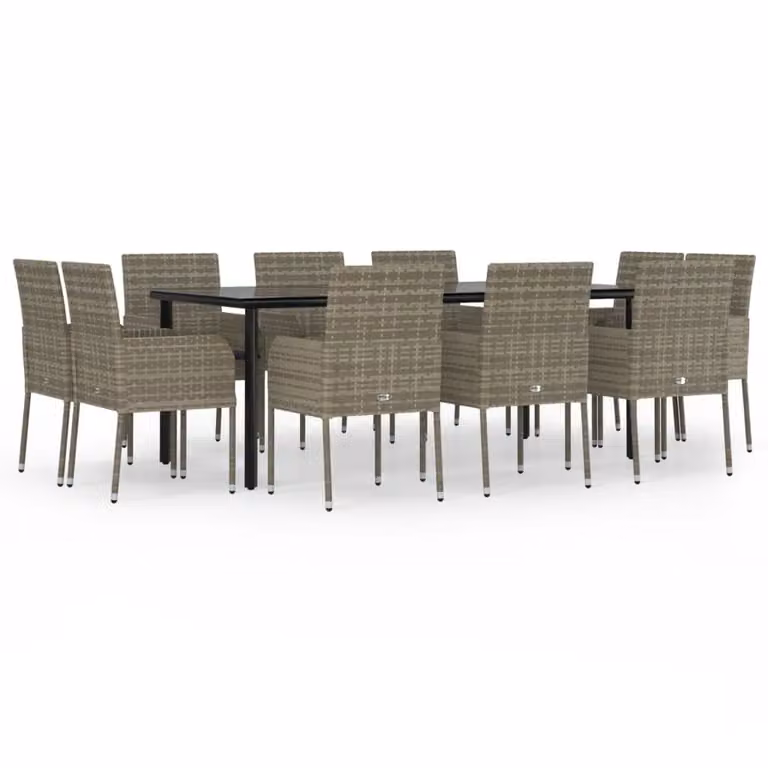 Set Mobili Giardino 11 pz con Cuscini Polyrattan Nero e Grigio