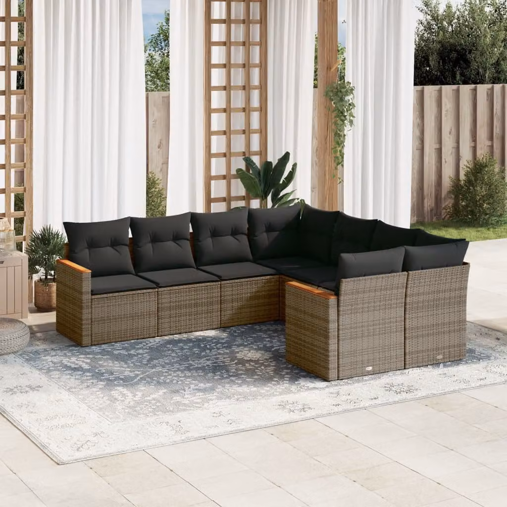 Set Divano da Giardino vidaXL 8 pz a Forma a L con Cuscini Grigio in Polyrattan e Acciaio – 1