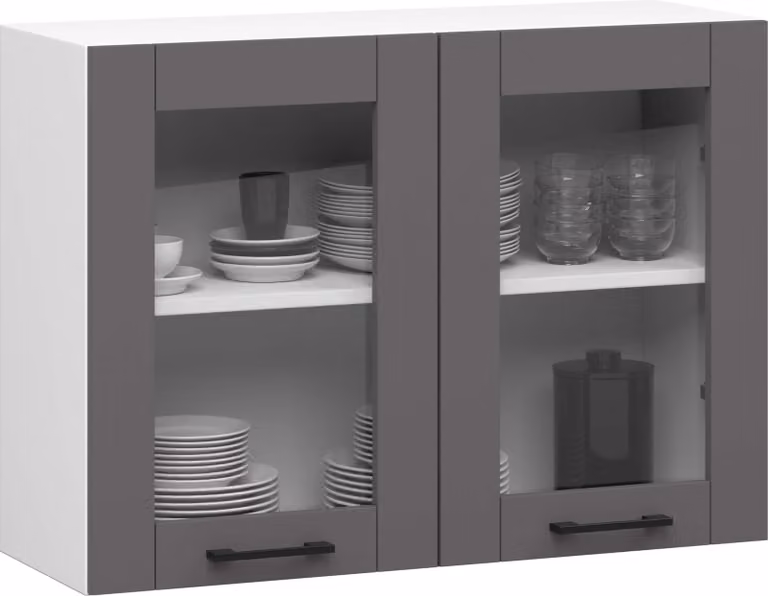 raumhirsch: Mobiletto da cucina a parete, modello OLIWIA W80, vetrina con 2 ante, finitura rovere "Artisan" opaco, bianco, dimensioni 80x30,5x58 cm