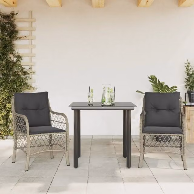 Set da Bistrò 3 pz con Cuscini Grigio Chiaro in Polyrattan 3212173
