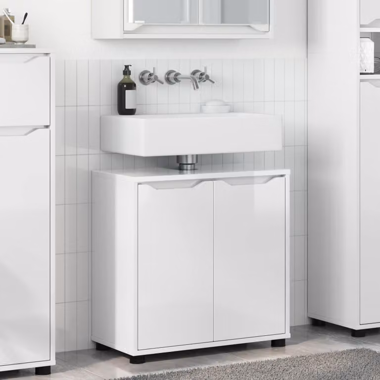 Mobile per lavabo da bagno vidaXL Bianco Lucido con ante a cerniera e ripiani interni L: 60 cm, P: 30 cm, H: 60 cm