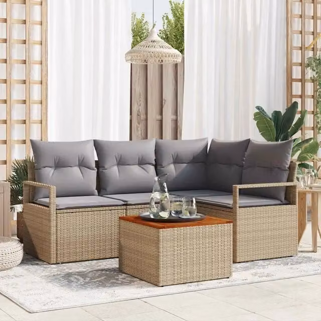 Set Divano da Giardino 5 pz Beige polyrattan 3347700