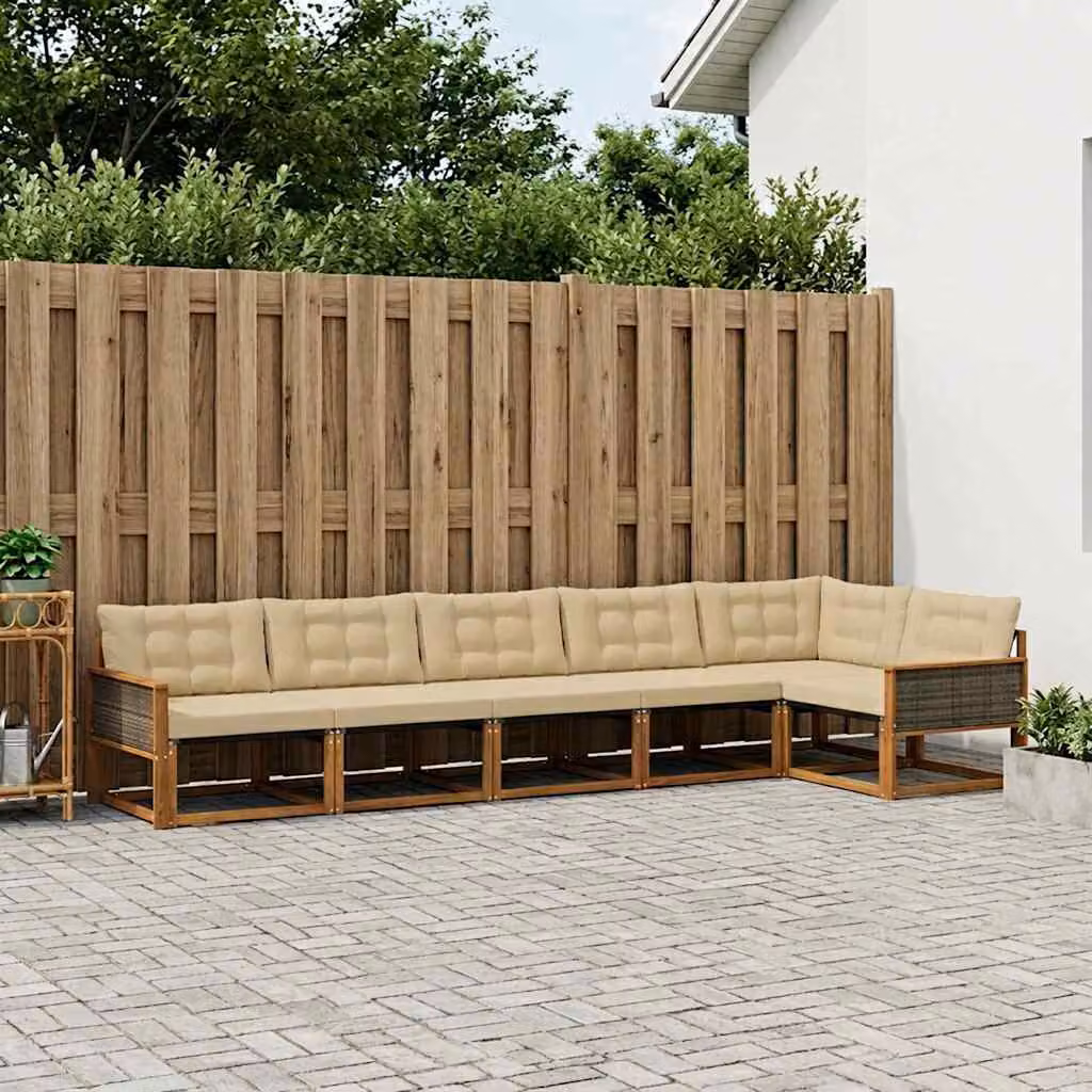 Set di divani da esterno vidaXL 6 pz in legno di acacia con cuscini beige e marrone