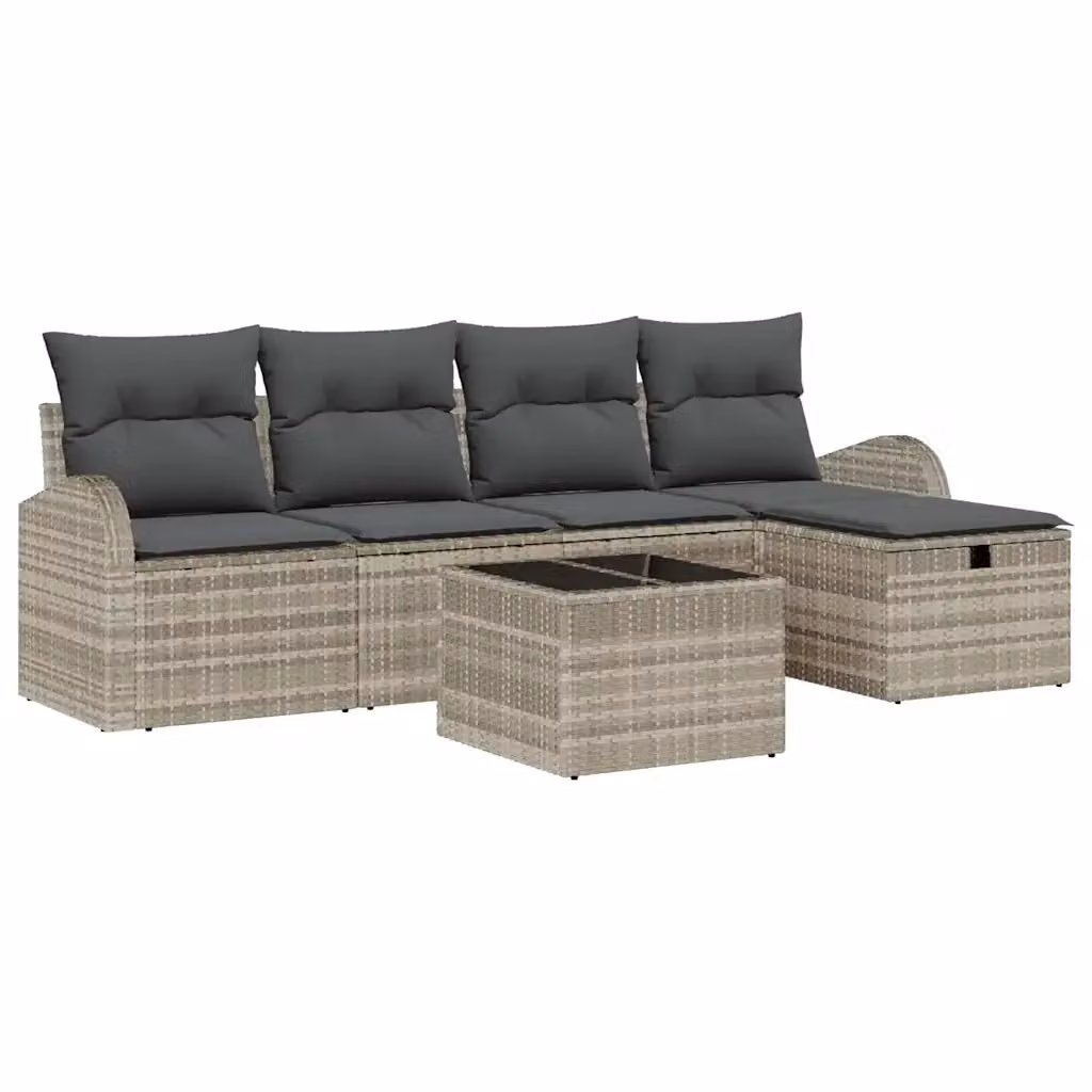 Set Divano da Giardino vidaXL 6 Pezzi a Forma di L Grigio con Cuscini e Tavolino – 2