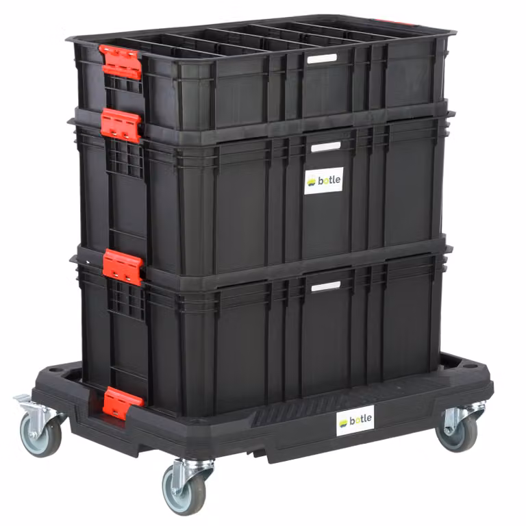Set Piattaforme su ruote con 3 cassette portautensili per l'organizzazione del lavoro in officina Serie modulare Basic
