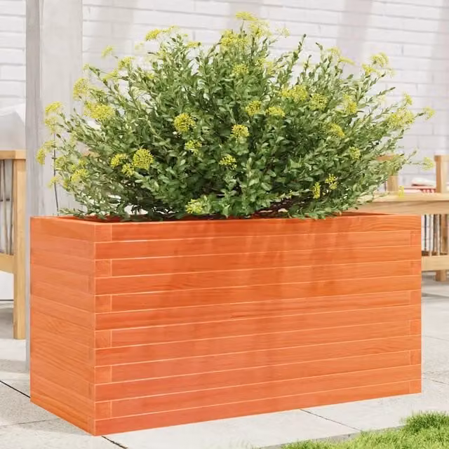 Fioriera da giardino Design Mania in legno massello di pino, colore marrone e arancione, L 90 cm x P 40 cm x H 45,5 cm