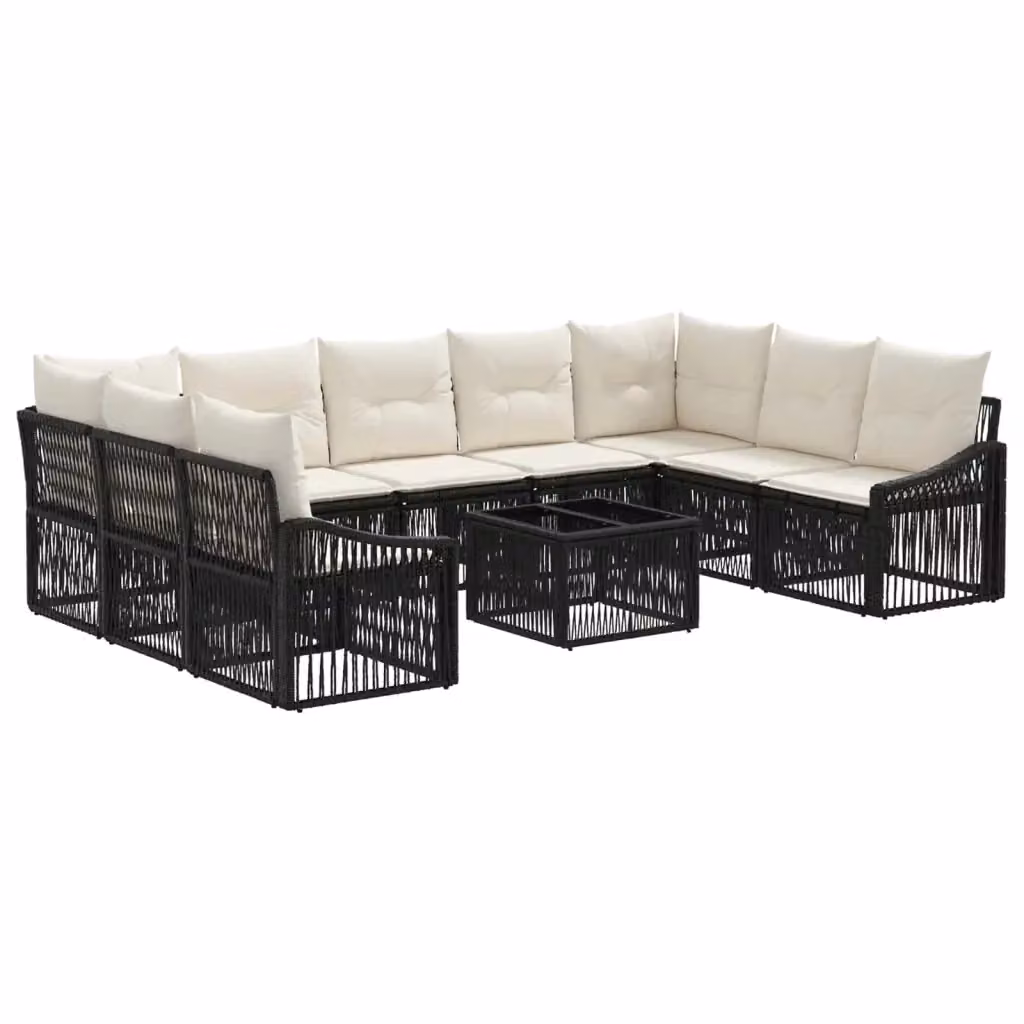 Set Divano da Giardino vidaXL a Forma a U in Polyrattan Nero con Cuscini e Tavolino da Caffè – 2