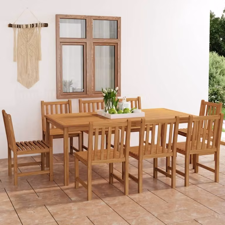 The Living Store 9 pezzi. Set da pranzo da giardino in legno massiccio teak