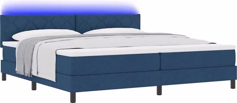 Letto a molle con materasso con led Blu 200 x 200 cm Tessuto