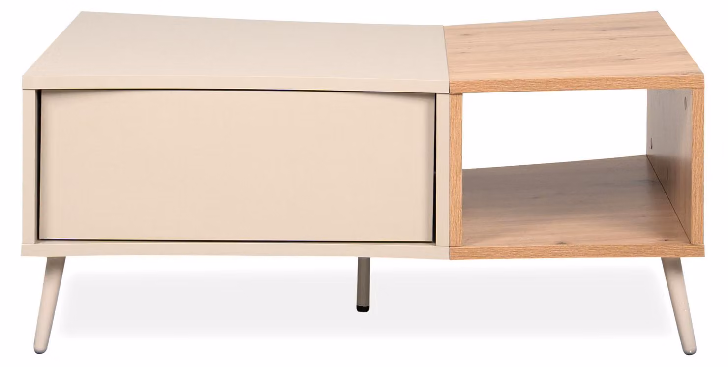 Calicosy - Tavolino basso con 1 porta, 1 nicchia decorativa in sabbia e rovere artigianale L94 cm - MYR