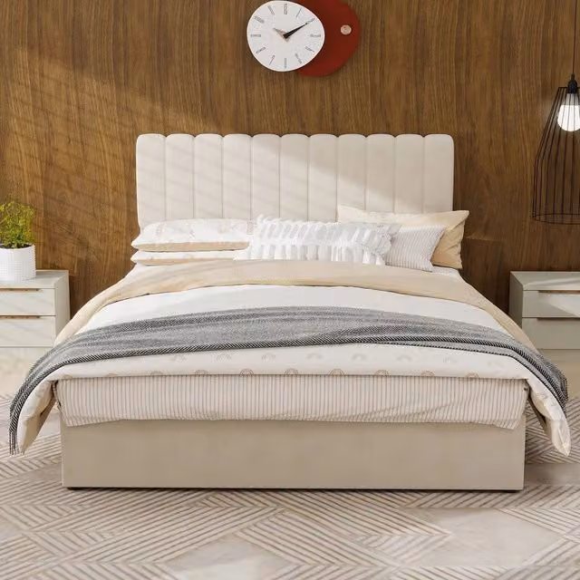 Letto Contenitore Imbottito con Testiera ¨C MINIMAL ¨C Beige 140x200