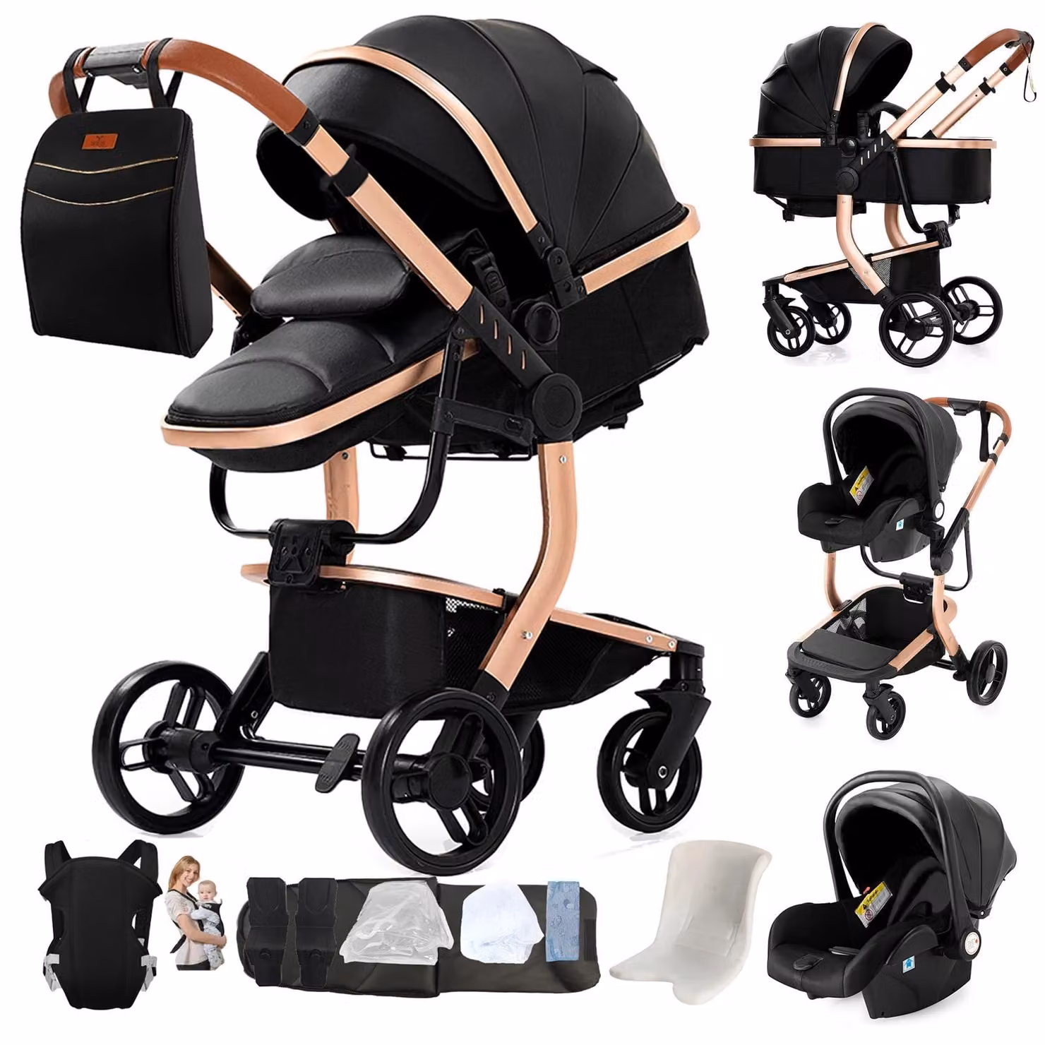 Passeggino, design impermeabile, funzione pieghevole, modello X518-BLACK2