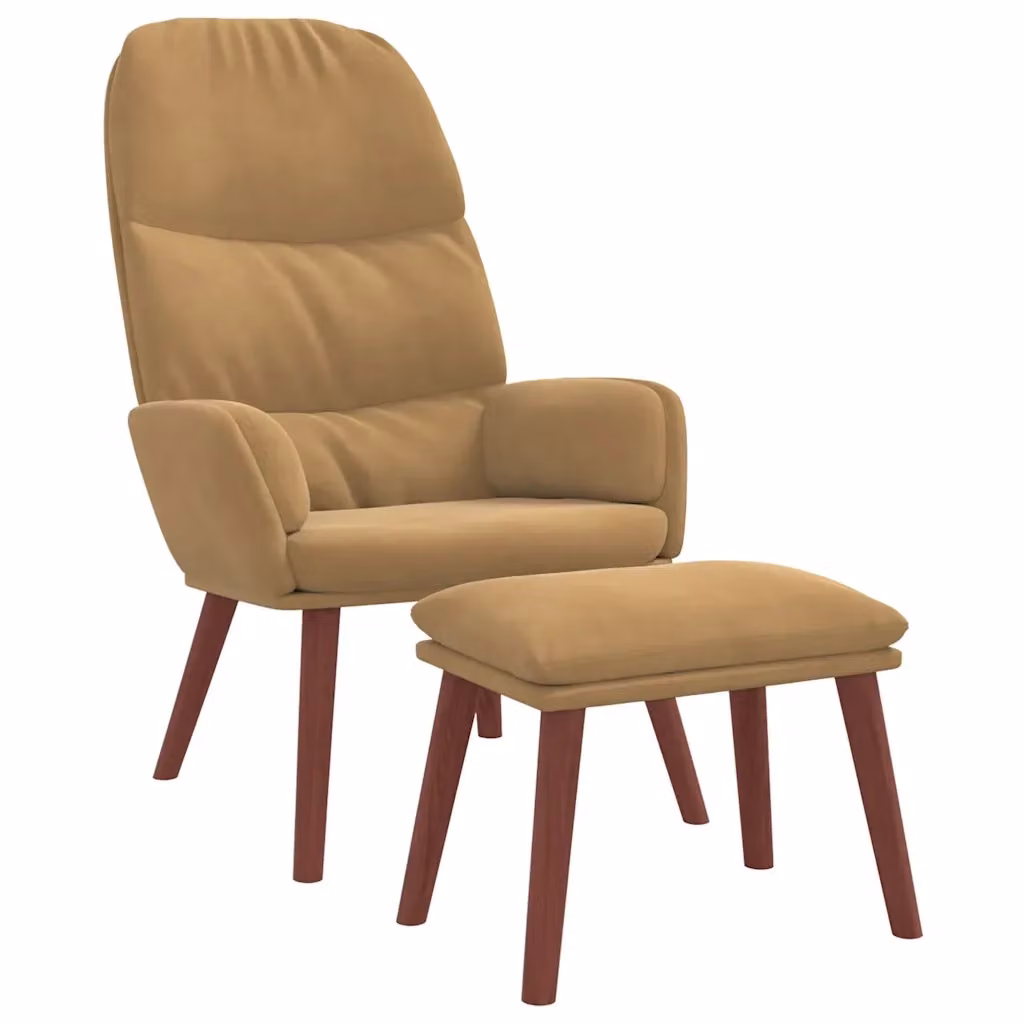 Poltrona Relax con Poggiapiedi vidaXL in Velluto Marrone con Struttura in Legno e Metallo