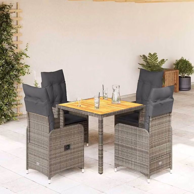 Set Bistrò da Giardino vidaXL 5 pz in Polyrattan e Legno di Acacia Grigio