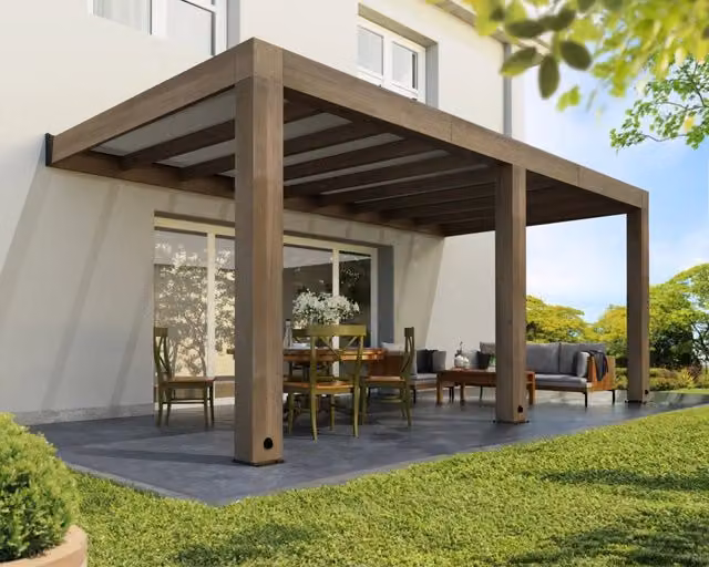 Pergola Helsinki CANOPIA in legno di cedro con tetto in policarbonato, L: 600 cm, P: 231 cm, H: 210 cm