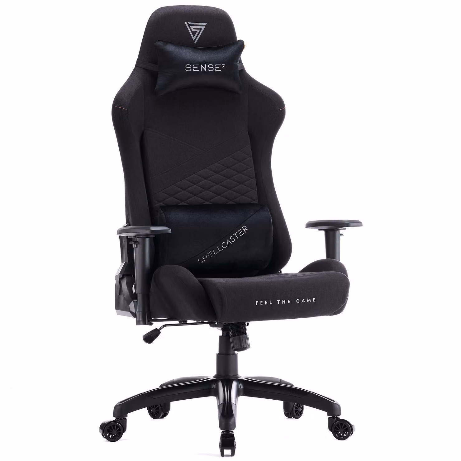 SENSE7 Spellcaster SENSHI XL Sedia da gaming in tessuto nero - Sedia da ufficio ergonomica per persone di corporatura robusta, 160 kg, poltrona direzionale con schiuma a freddo e braccioli 2D